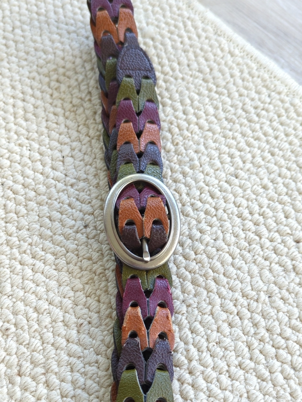 Source Unknown Braided Leather Belt in Purple, Green & Brown